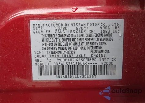 2020 Nissan Sentra Sr Xtronic Cvt z USA, uszkodzony, nr VIN 3N1AB8DV6LY306359